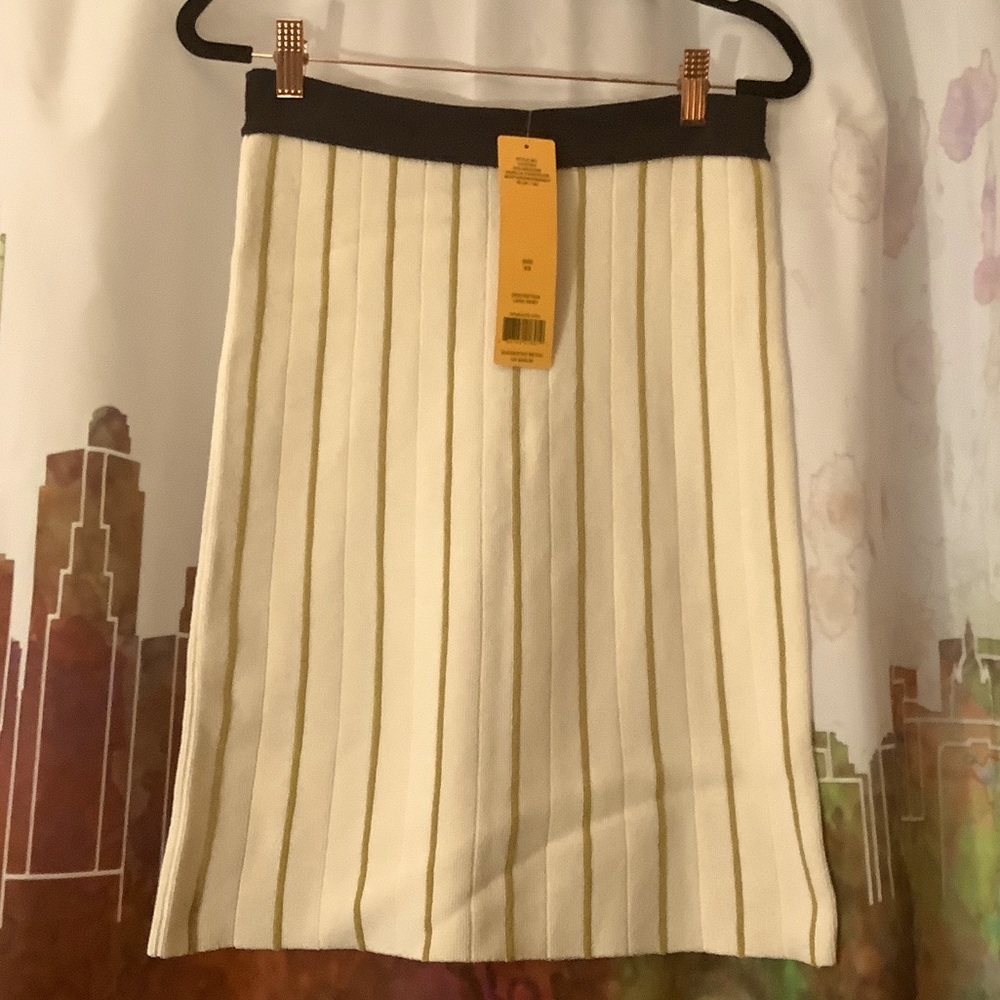 Tory Burch Knit Stretch White Gold Stripes XS NWT